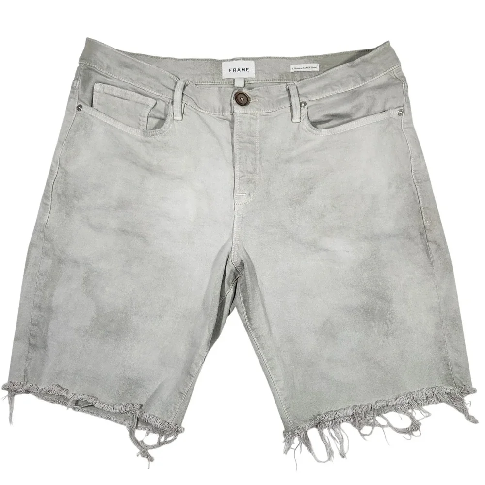FRAME‎ L'Homme Mens Cut Off Washed Desert Sage Distressed Denim Shorts 36